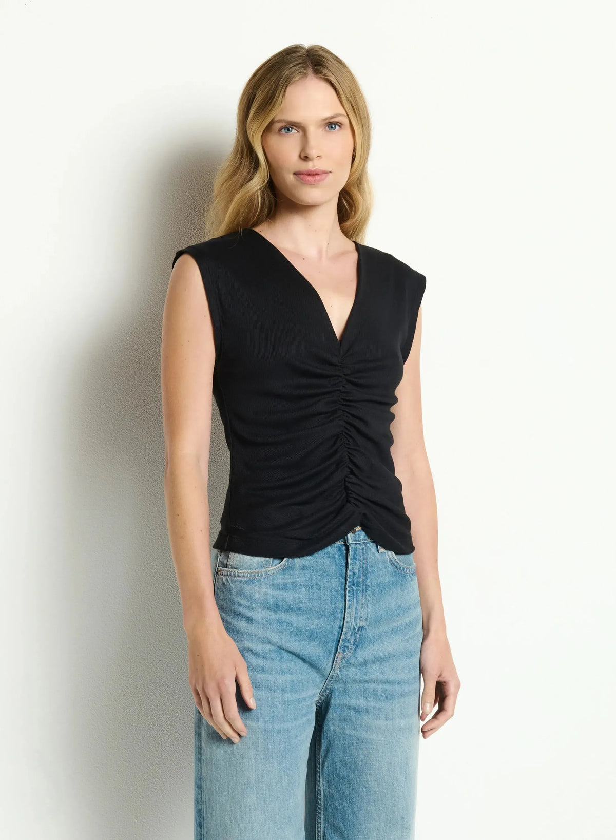 Michael Stars Lune Shirred Front Tank - Black-Hand In Pocket