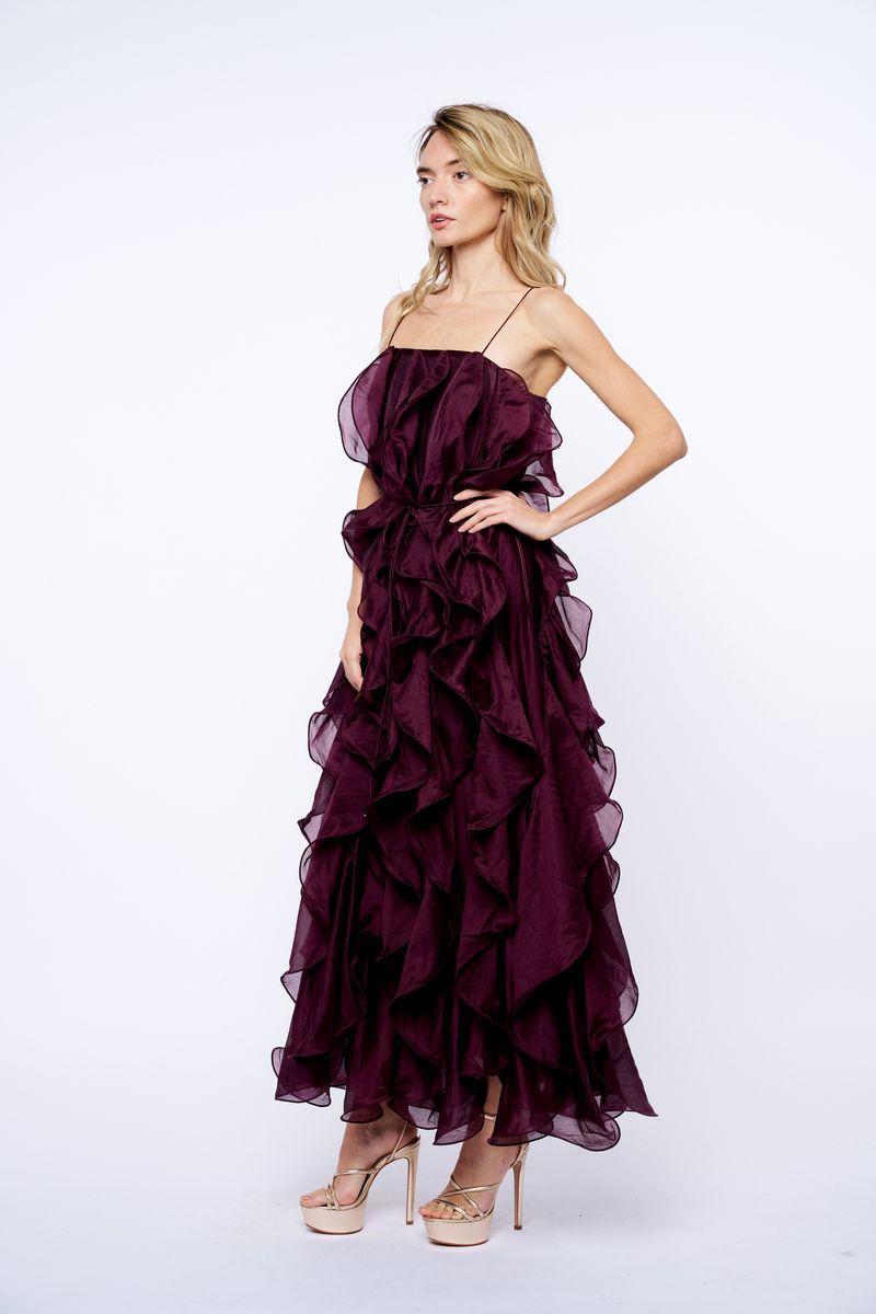 Ciebon Irina Ruffled Midi Dress - Plum-Hand In Pocket