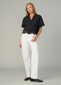 Joe's Jeans Eyelet Short Sleeve Top- Black-Hand In Pocket