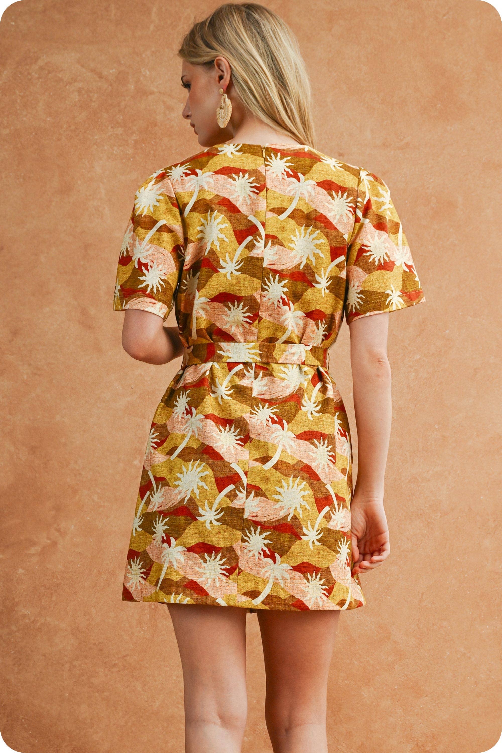 Sunburst Belted Mini Dress - Multi-Hand In Pocket