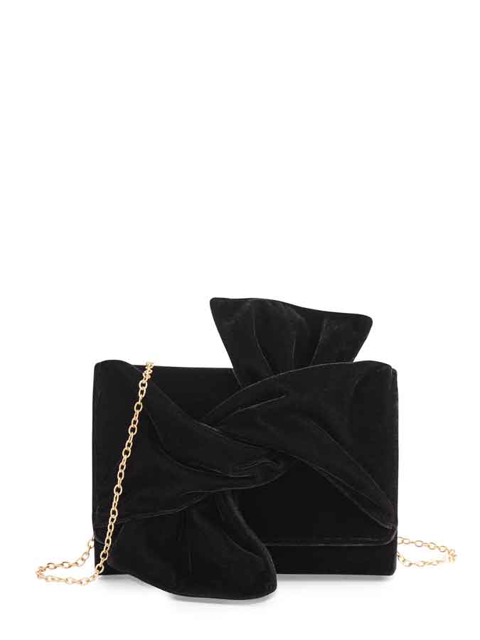 CORA Bow CLUTCH: BLACK-Hand In Pocket