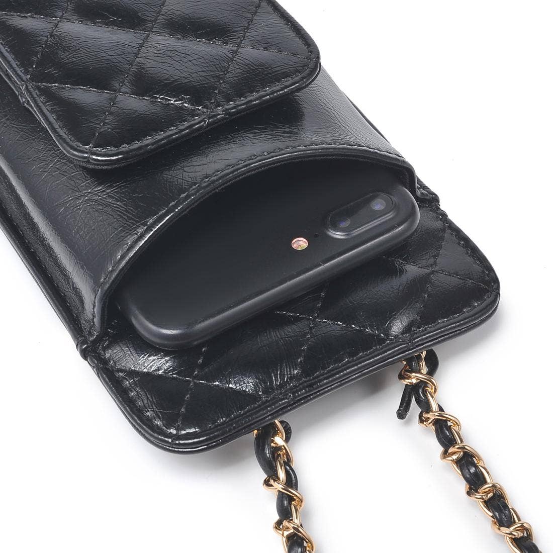Brianna Cell Phone Crossbody - Polished Black-Hand In Pocket
