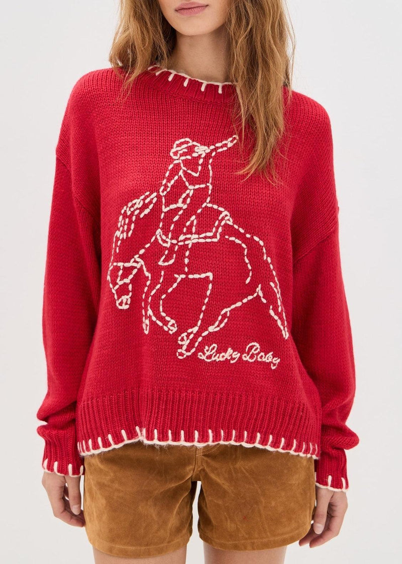 Bailey Rose Lucky Baby Sweater-Cherry Red-Hand In Pocket