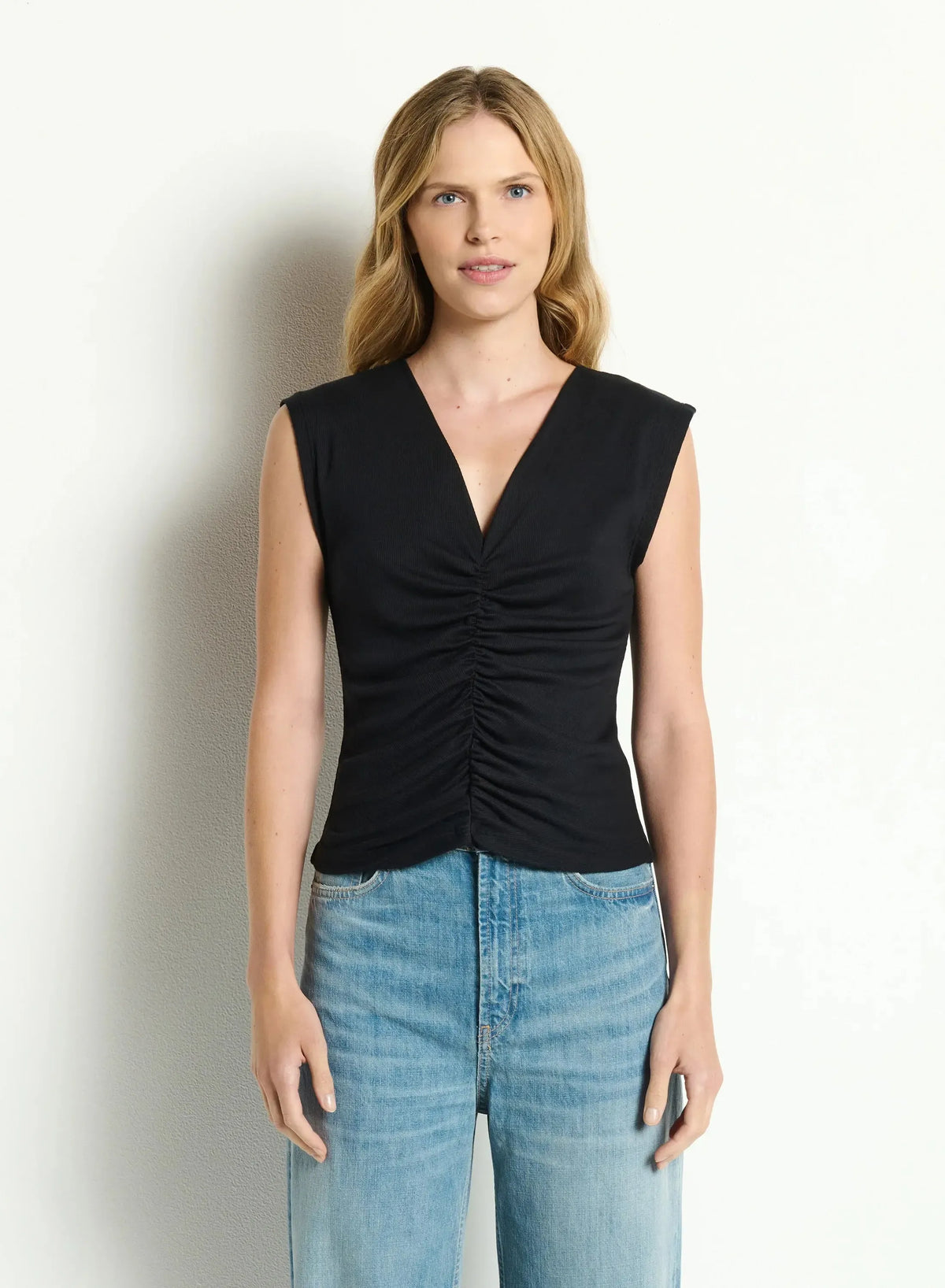 Michael Stars Lune Shirred Front Tank - Black-Hand In Pocket