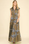 PRINT TIERED MAXI DRESS - 5176DC: MOCHA / S-Hand In Pocket