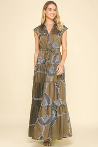 PRINT TIERED MAXI DRESS - 5176DC: MOCHA / S-Hand In Pocket