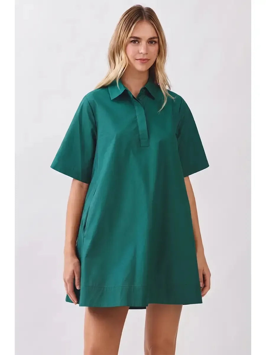 Jordan Mini Shirt Dress- Hunter