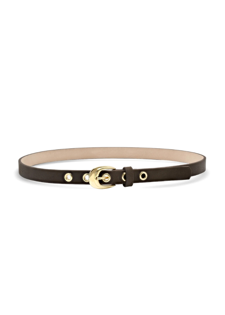 Laurel & Gold Sawtelle Belt - Chocolate-Hand In Pocket