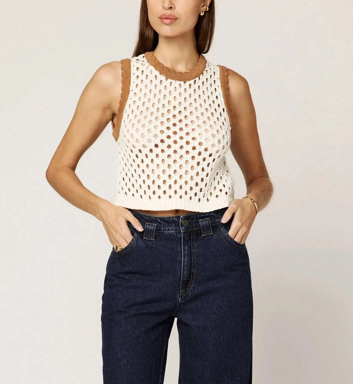 Cleobella Bronwyn Sweater Top- Ivory/Brown-Hand In Pocket