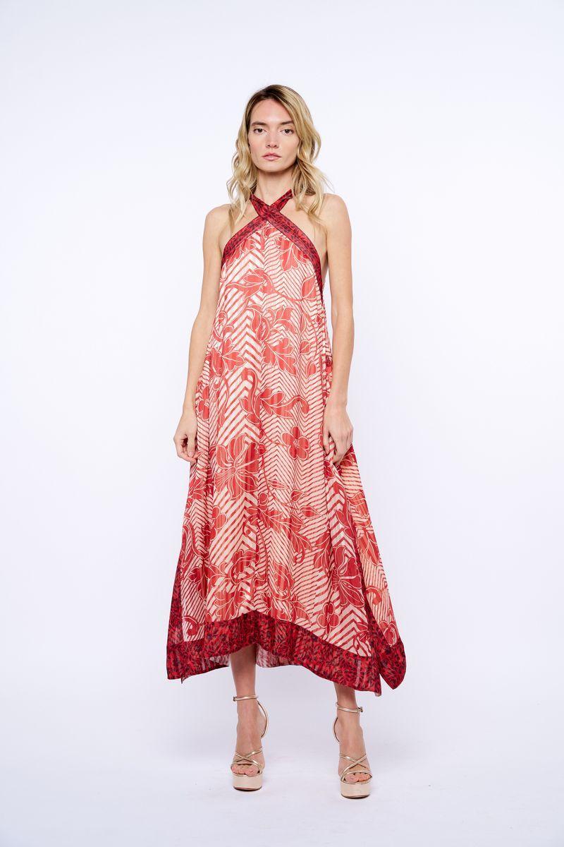 Ciebon Betty Scarf Print Halter Dress - Red-Hand In Pocket