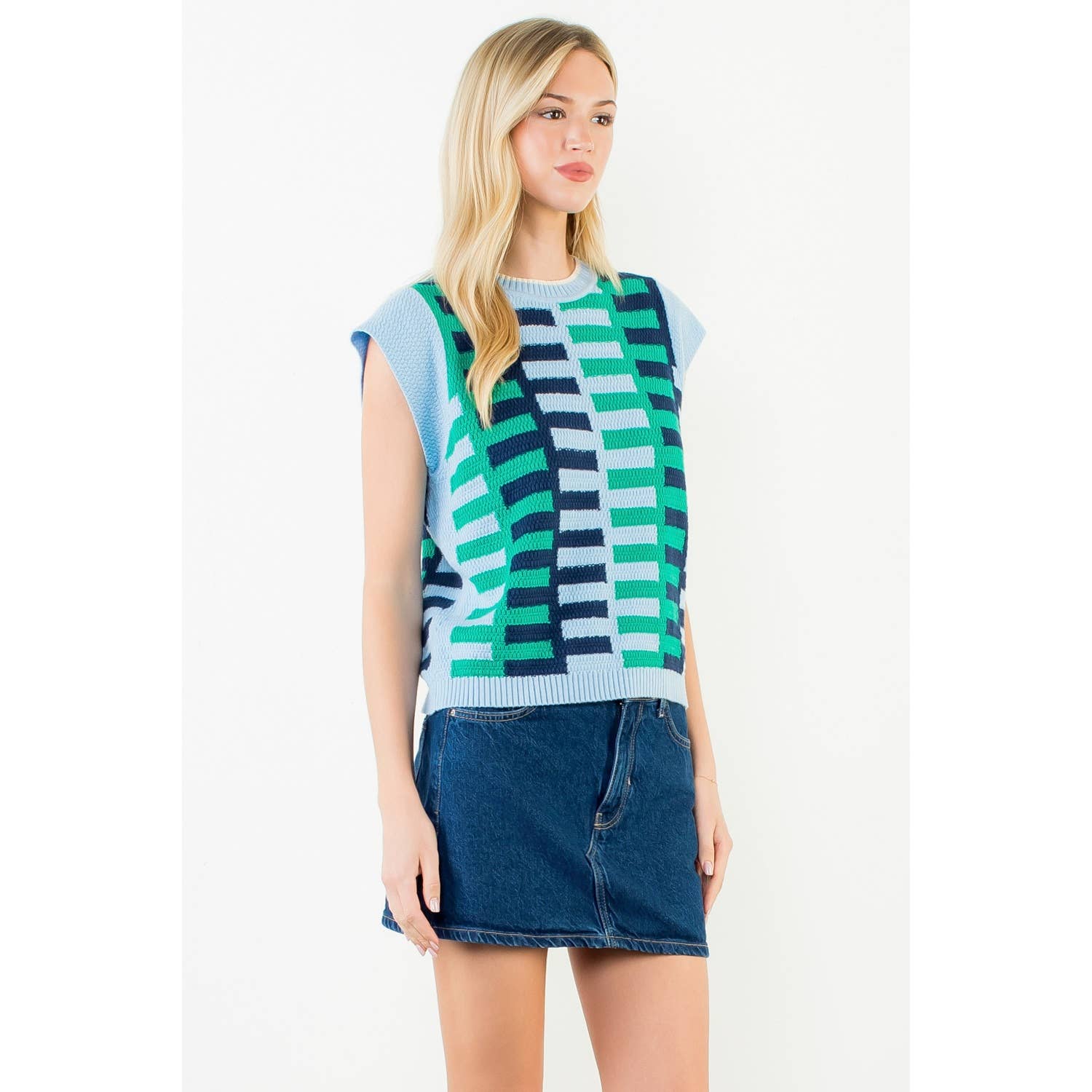 THML Lexi Colorblock Knit Top - Light Blue-Hand In Pocket