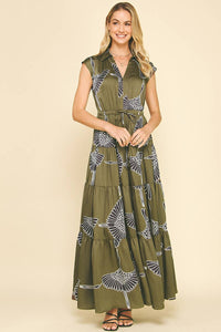 PRINT TIERED MAXI DRESS - 5176DC: MOCHA / S-Hand In Pocket