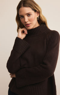 Z Suppply Emerge Funnel Neck Sweater- Chocolate Cherry-Hand In Pocket