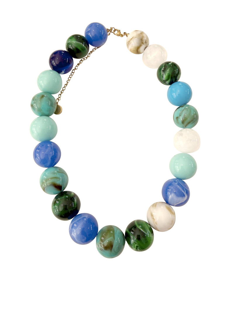 Dora Chunky Beaded Necklace - Blue Mix-Hand In Pocket