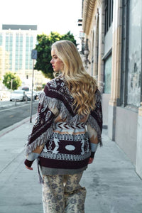 Miramar Knit Belted Cardigan - Blue/Brown-Hand In Pocket