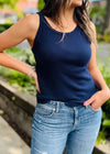 Michael Stars Cassie Thin Banded Tank- Nocturnal-Hand In Pocket