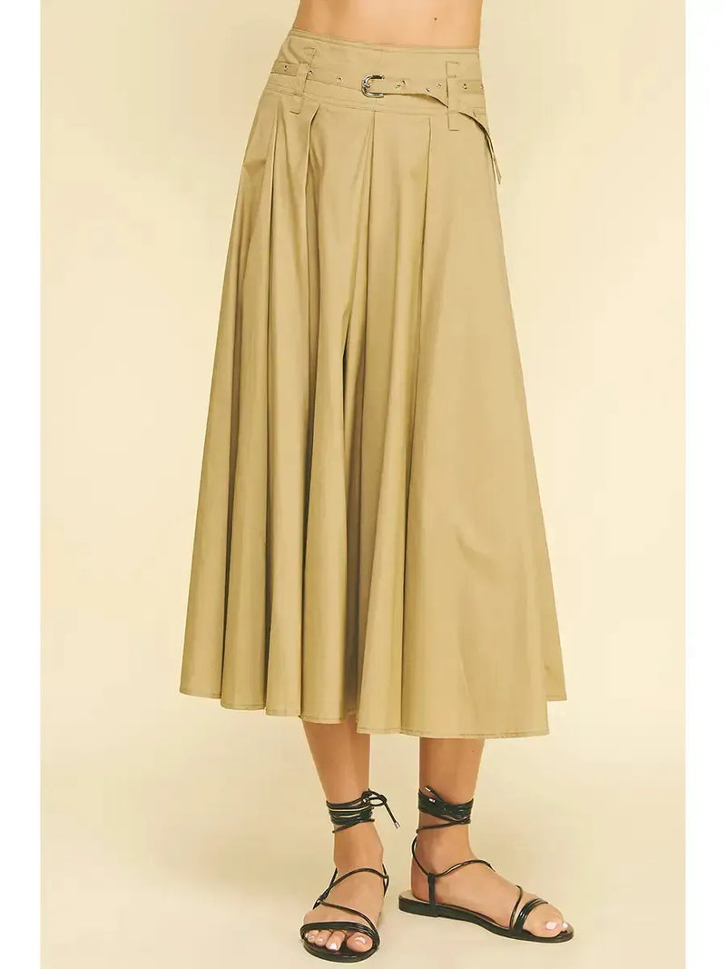 Monaco Khaki Skirt- Khaki-Hand In Pocket
