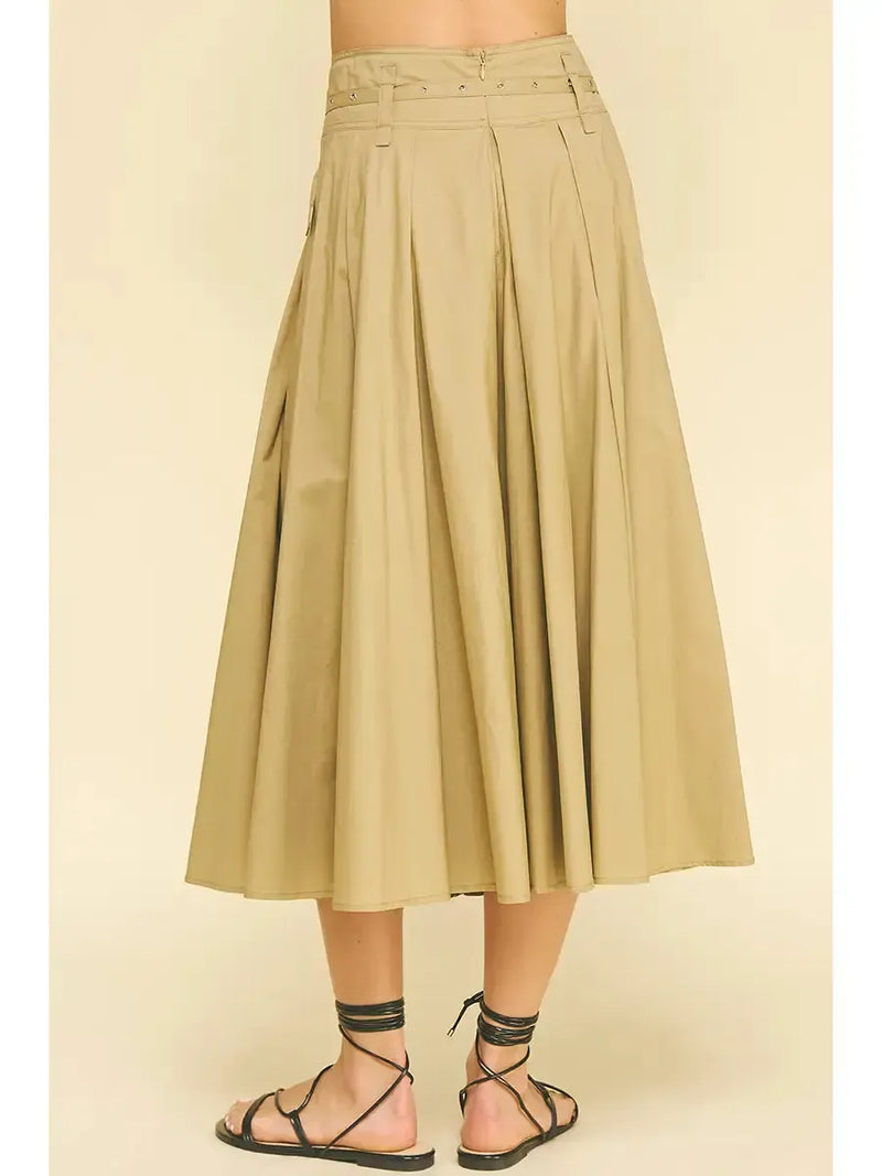 Monaco Khaki Skirt- Khaki-Hand In Pocket