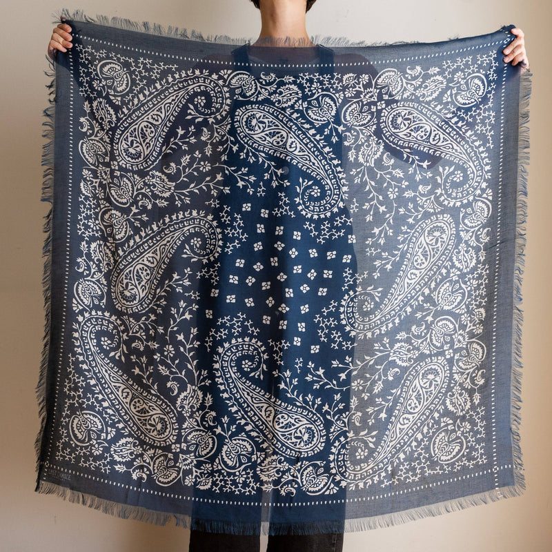 Oversize Fringe Bandana - Paisley in Navy-Hand In Pocket
