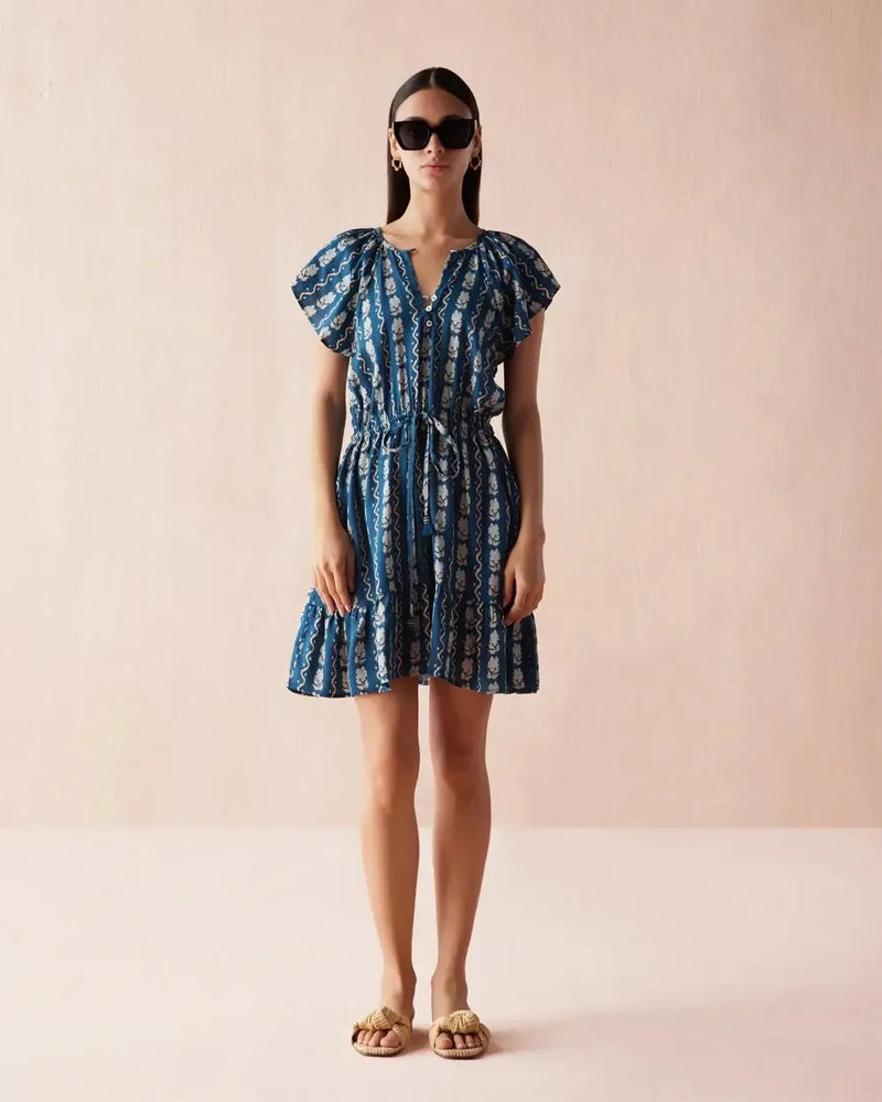 Omika Cora Mini Dress- Indigo-Hand In Pocket