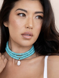 Marina Layers Turquoise Necklace: Turquoise and Freshwater Pearl / One Size-Hand In Pocket