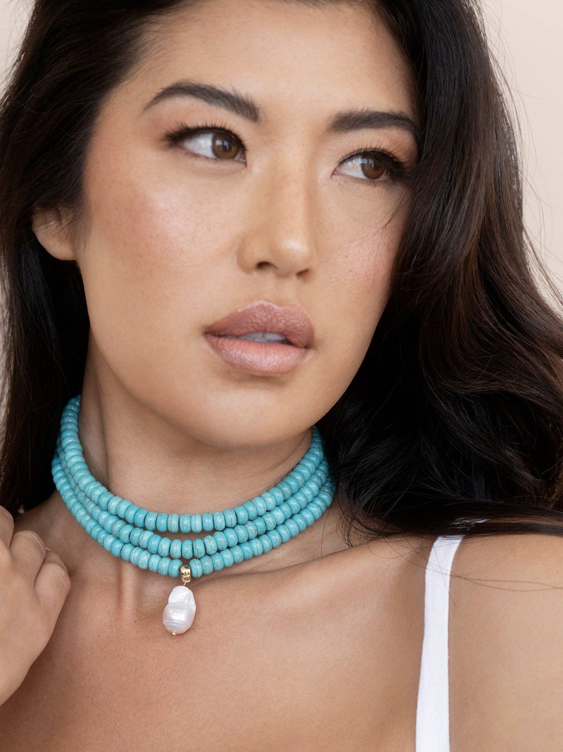 Marina Layers Turquoise Necklace: Turquoise and Freshwater Pearl / One Size-Hand In Pocket