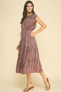 Paige Tiered Dress - Brown/Pink