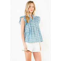 THML Evie Flutter Sleeve Top - Blue-Hand In Pocket