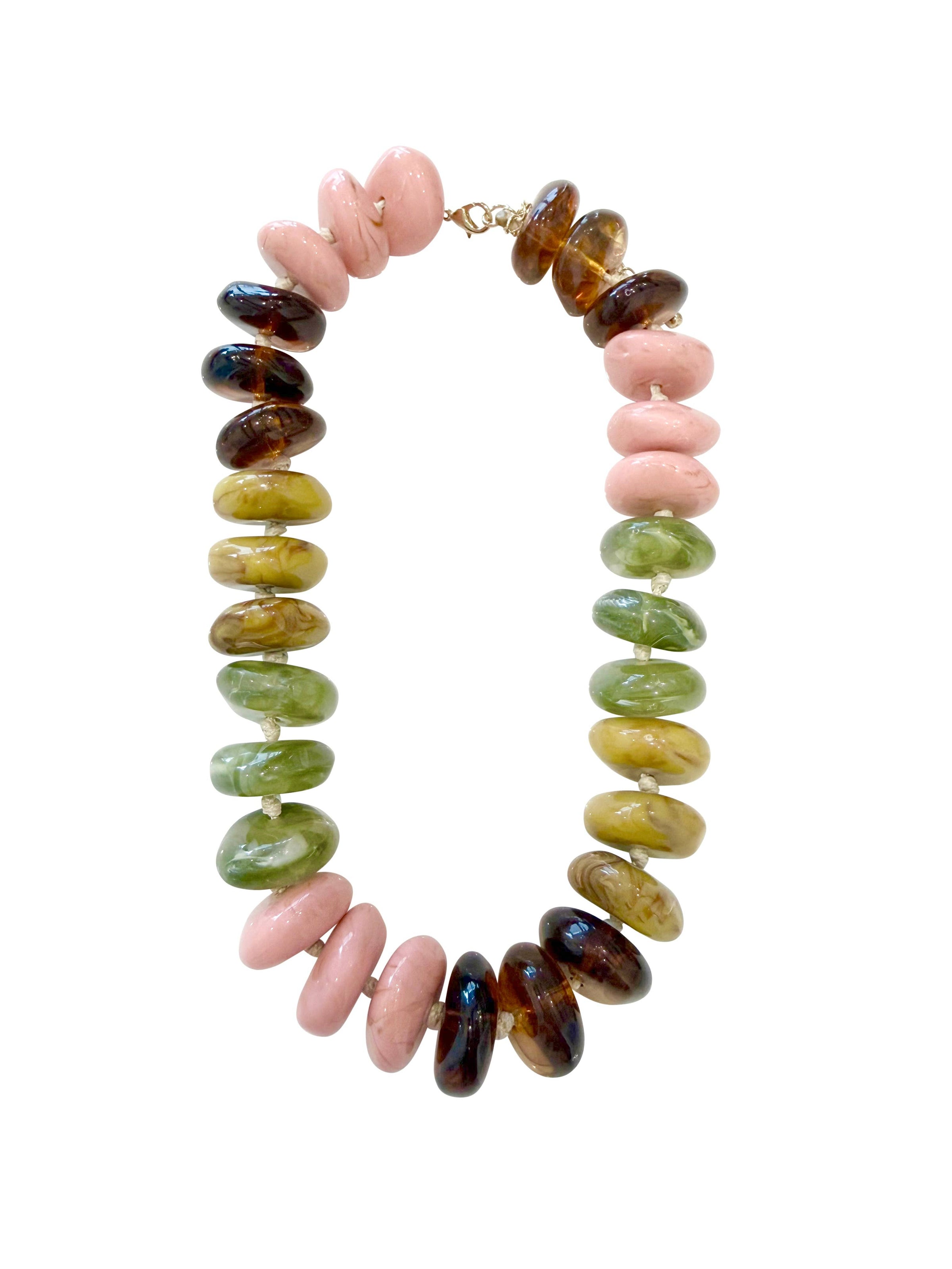 Delray Chunky Beaded Necklace - Blush/Green Mix