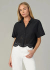 Joe's Jeans Eyelet Short Sleeve Top- Black-Hand In Pocket