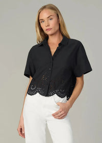 Joe's Jeans Eyelet Short Sleeve Top- Black-Hand In Pocket