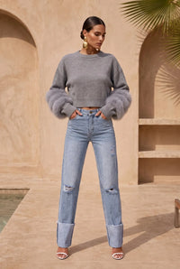 Lisa Maree Tiers of Treaty Fur Sweater - Gray-Hand In Pocket