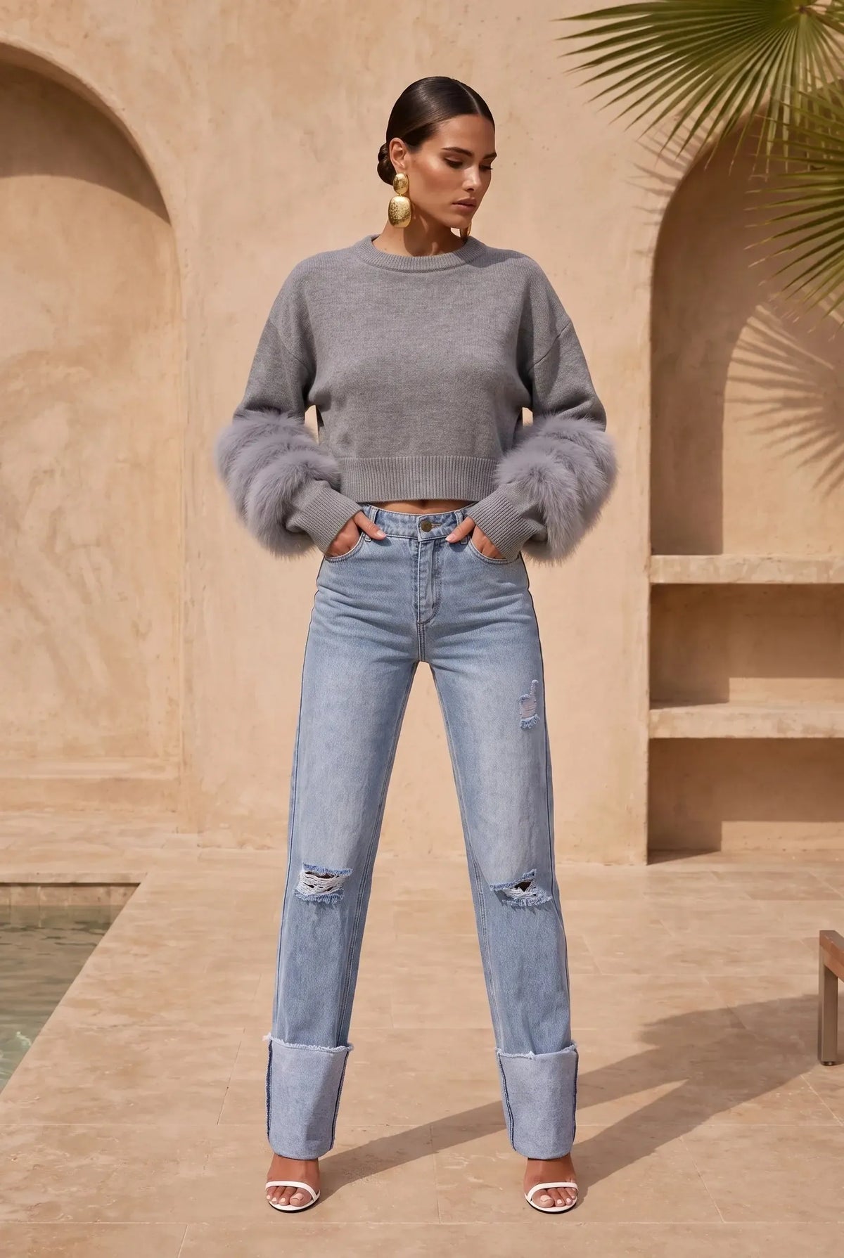 Lisa Maree Tiers of Treaty Fur Sweater - Gray-Hand In Pocket