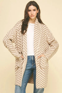 Nilan Diagonal Patterned Open Front Cardigan-Hand In Pocket