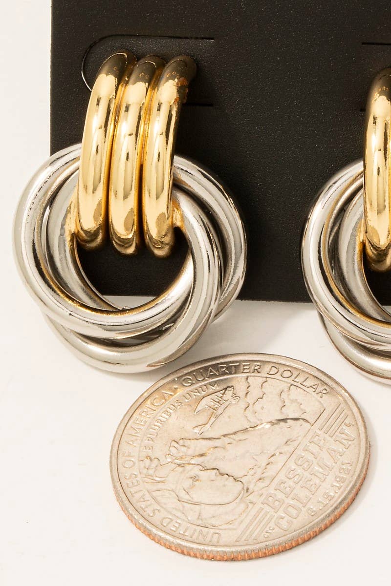 Remi Two Tone Multi Layered Link Dangle Earrings: Gold-Hand In Pocket