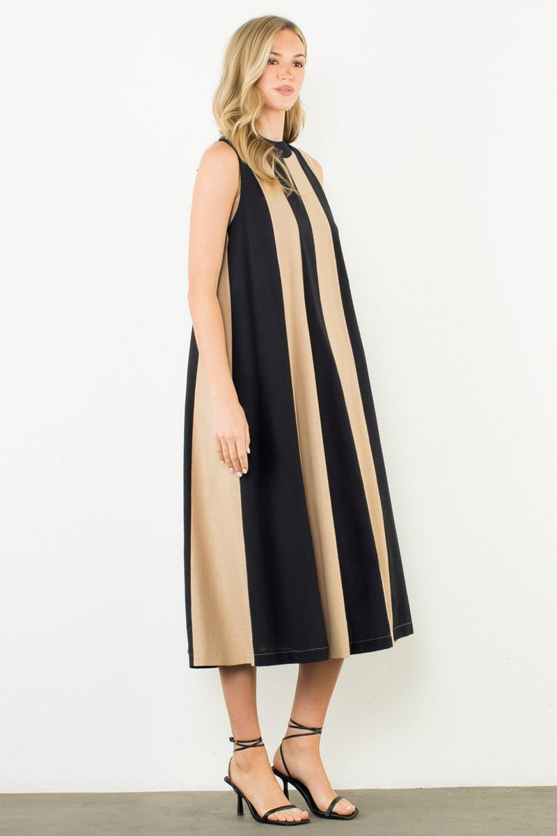 THML Melody Colorblock Halter Dress - BK-Hand In Pocket