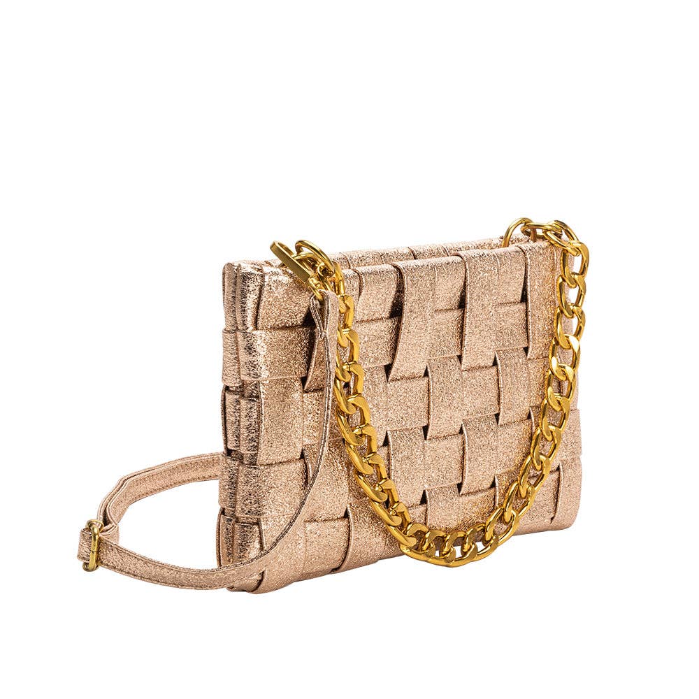 Mimie Champagne Metallic Recycled Vegan Crossbody Bag-Hand In Pocket