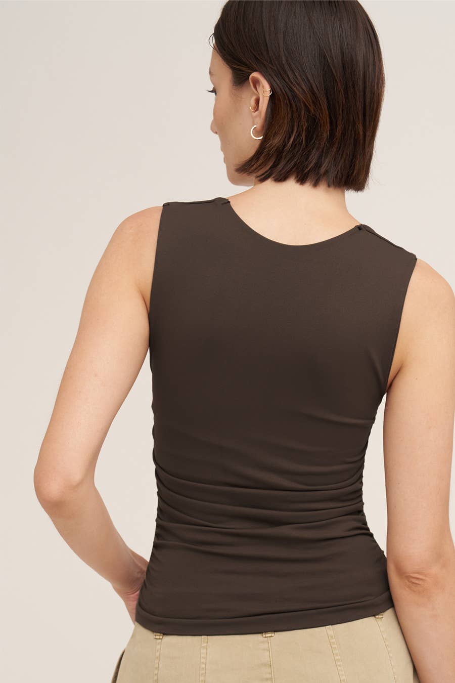 Clean Line Square Shirred Top: Chocolate