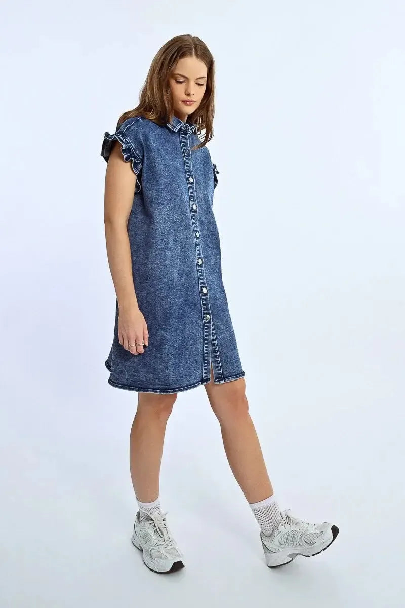 Molly Bracken Donna Dress- Denim Blue-Hand In Pocket