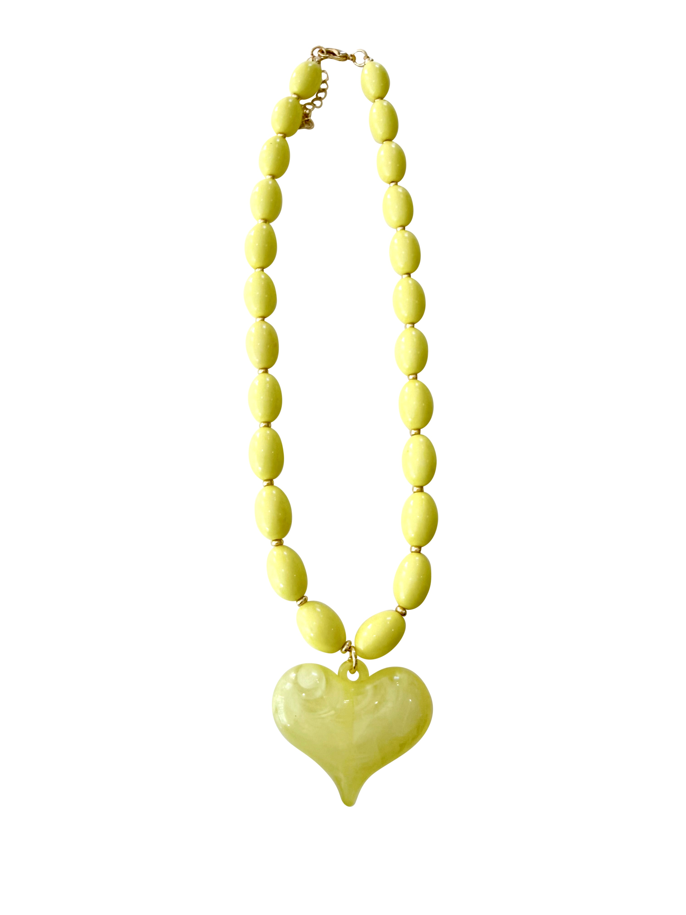 Roxie Beaded Necklace with Heart Charm - Yellow-Hand In Pocket