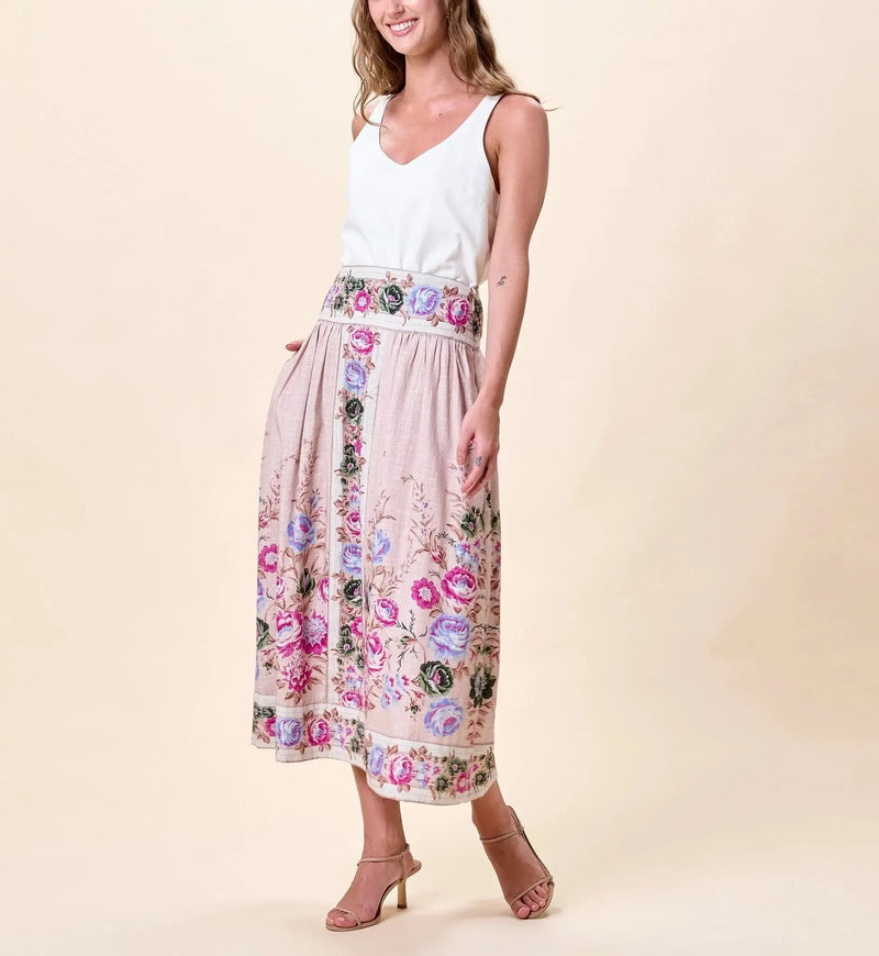 Cleobella Doreen Midi Skirt- Silva Print-Hand In Pocket
