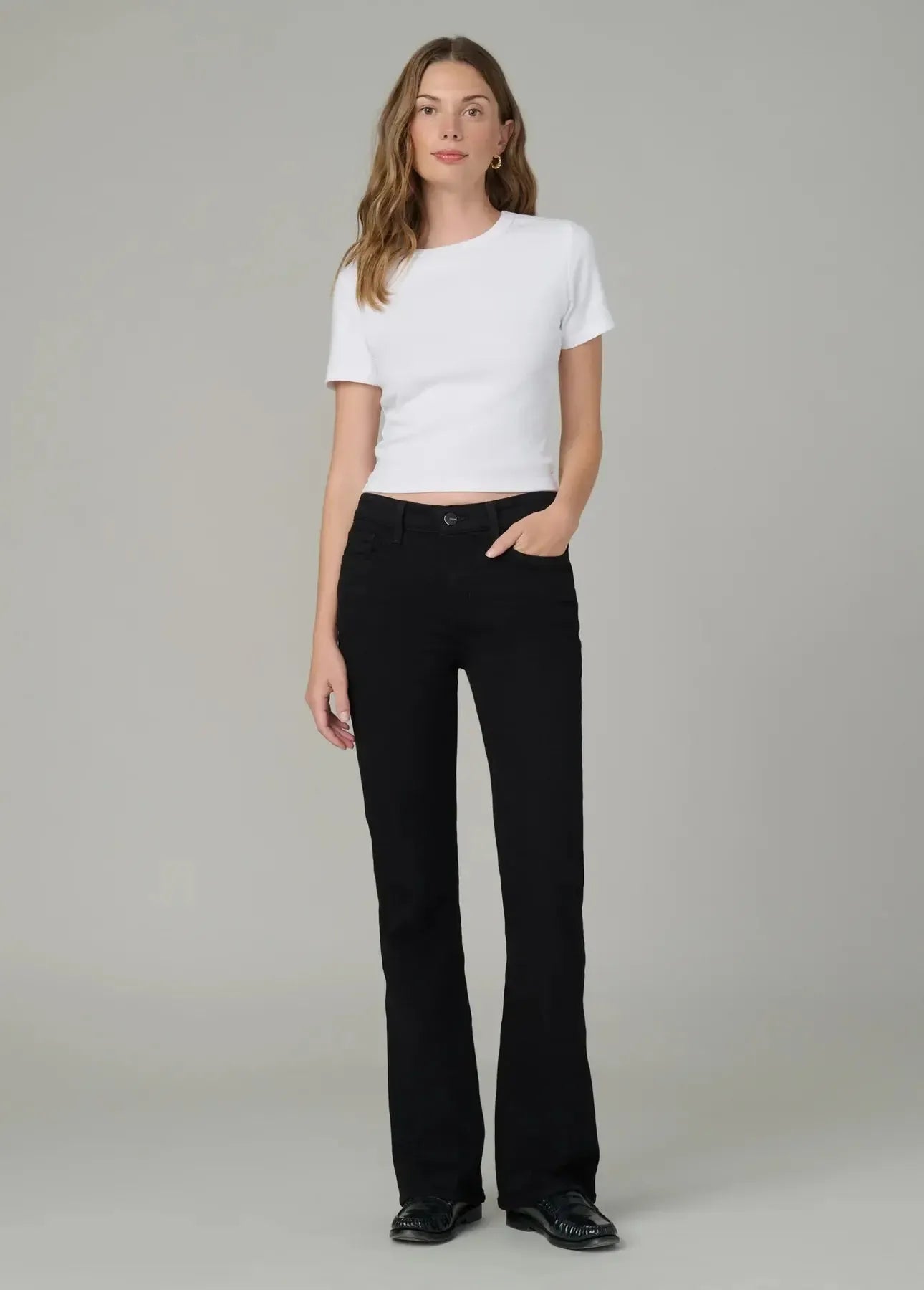 Joe's Jeans The Provocateur Petite Bootcut- Black-Hand In Pocket