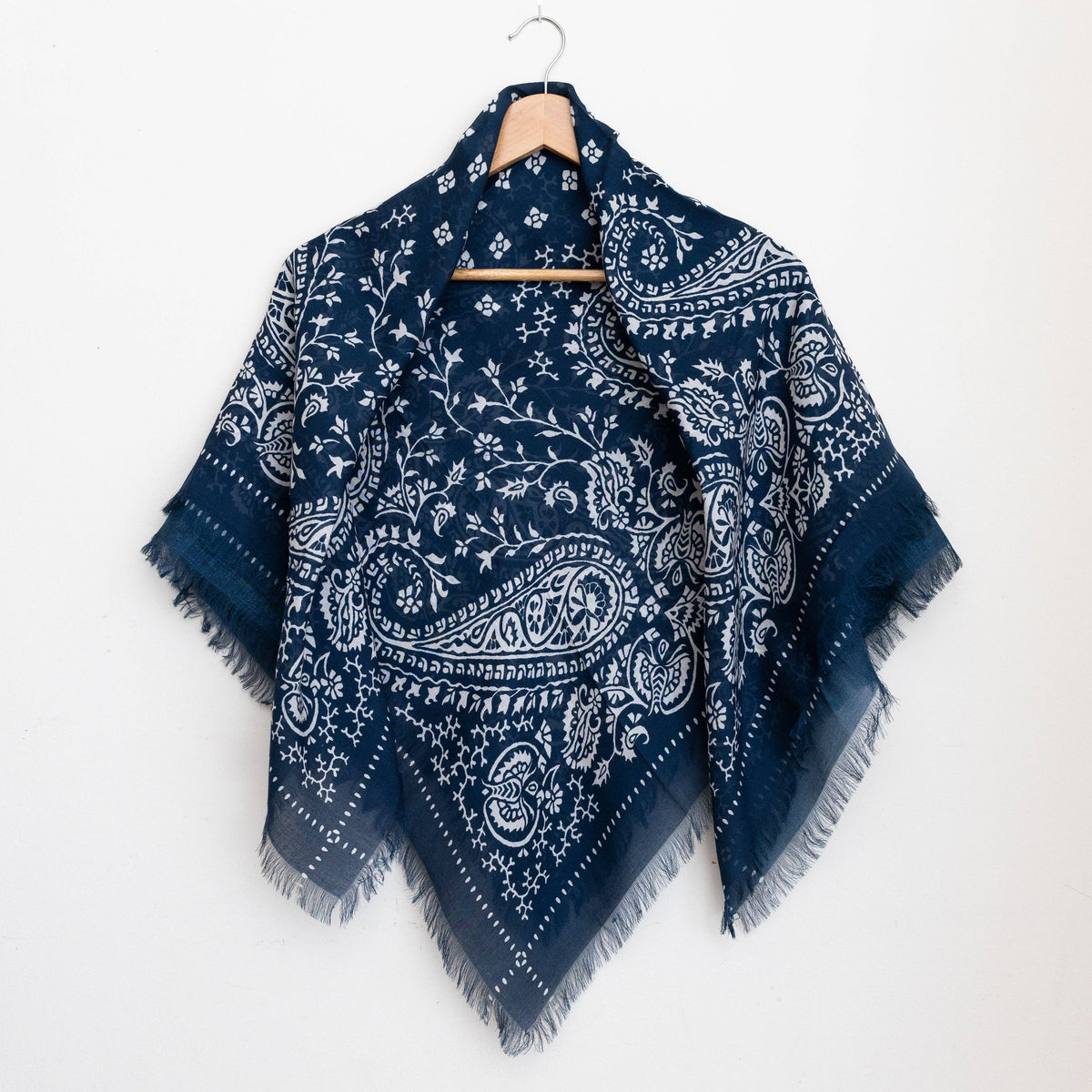 Oversize Fringe Bandana - Paisley in Navy-Hand In Pocket