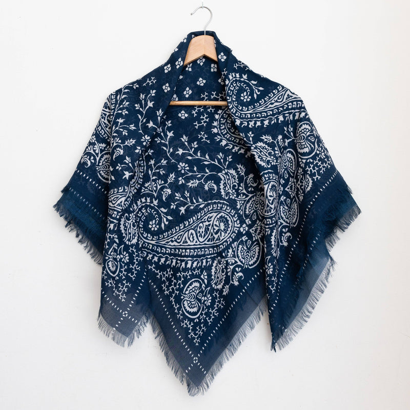Oversize Fringe Bandana - Paisley in Navy-Hand In Pocket
