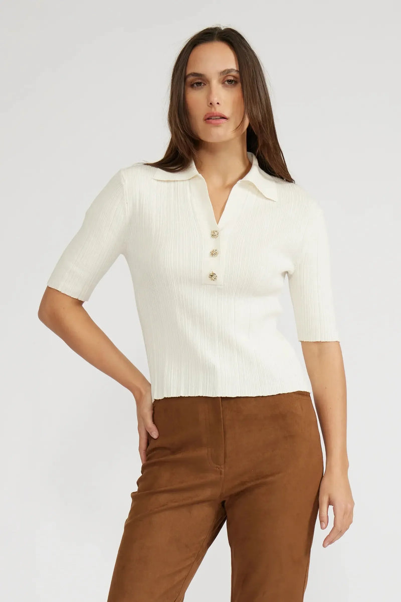 Lucy Paris Callan Knit Top- Cream-Hand In Pocket