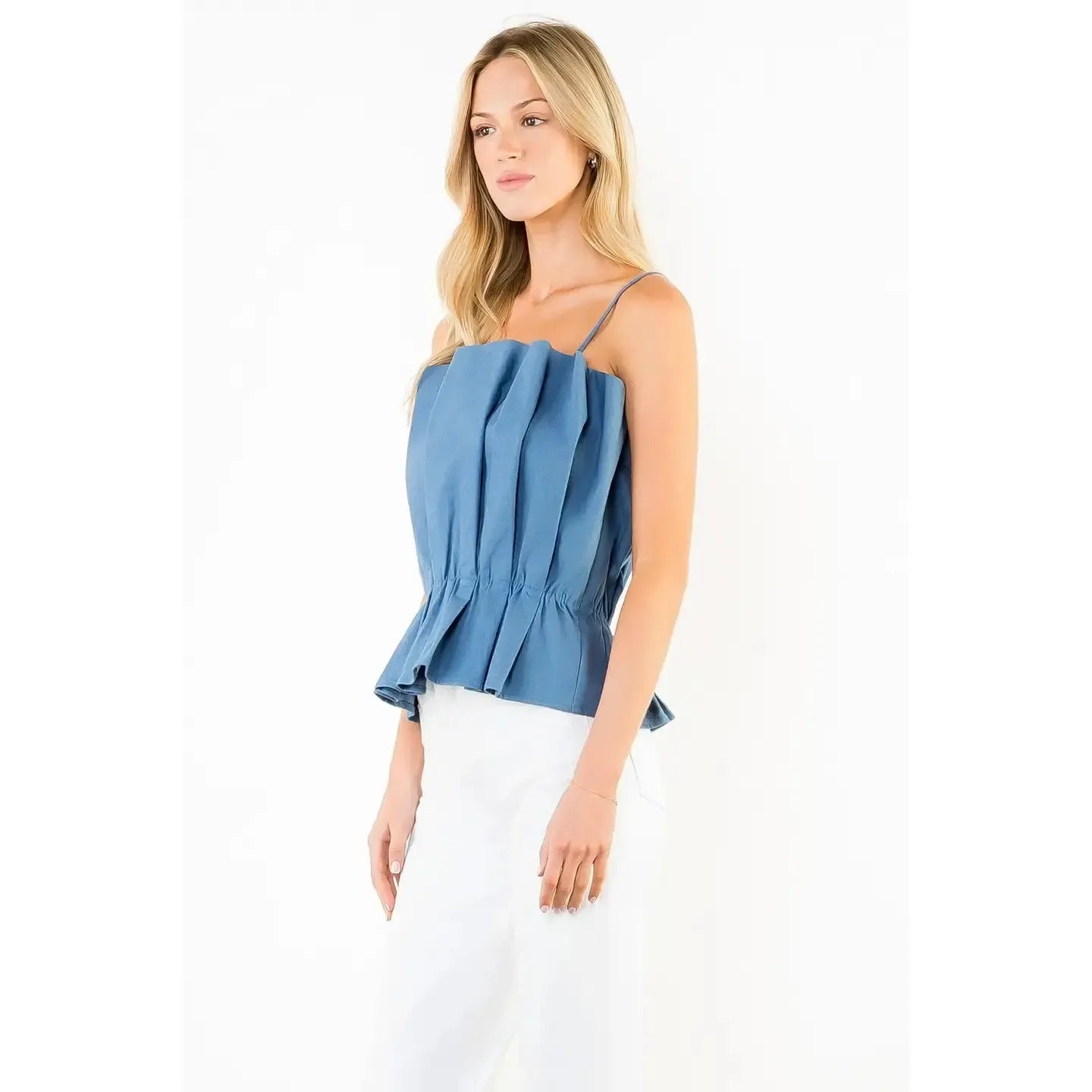THML Ember Pleated Top - Dark Blue-Hand In Pocket