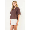 THML Jaylin Contrast Stitch Top- Brown-Hand In Pocket