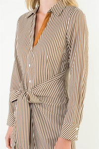 THML Taylor Front Tie Dress- Brown