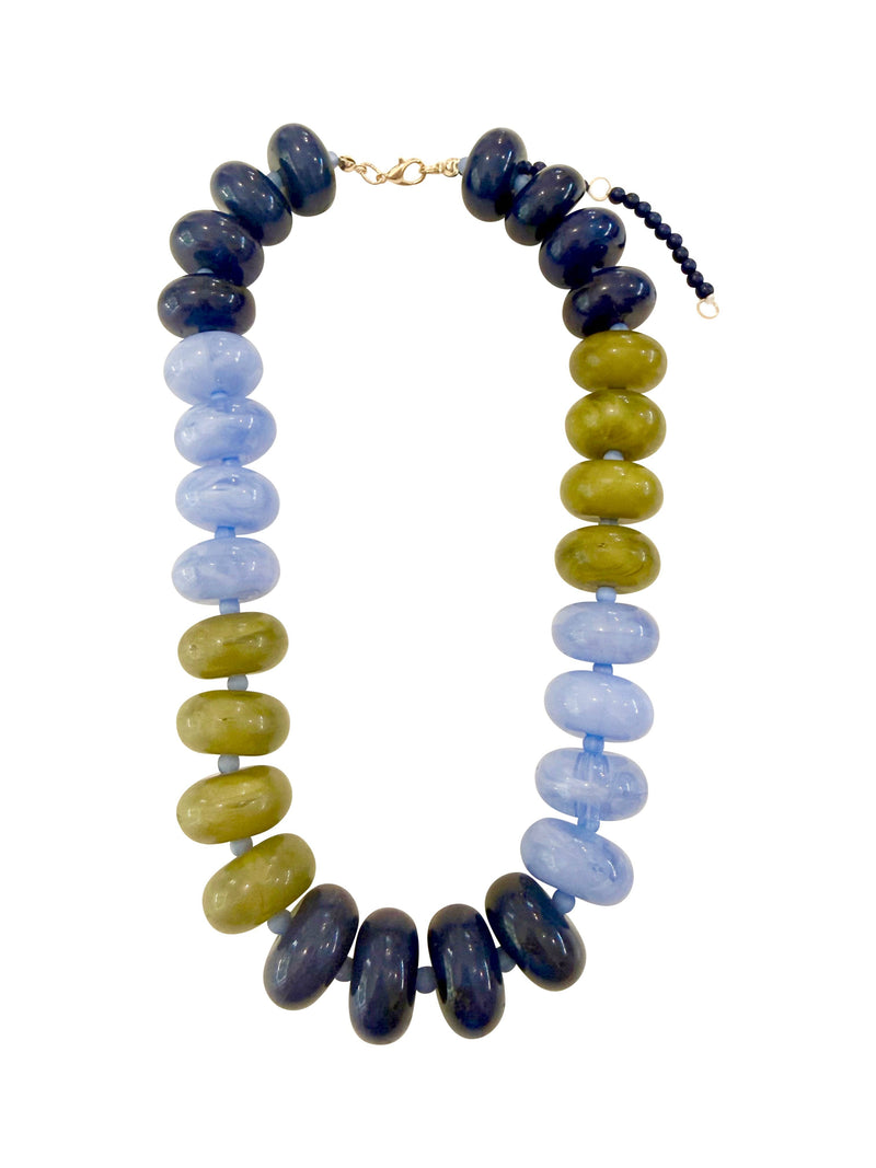 Carissa Chunky Beaded Necklace- Light Blue Chartreuse Mix-Hand In Pocket