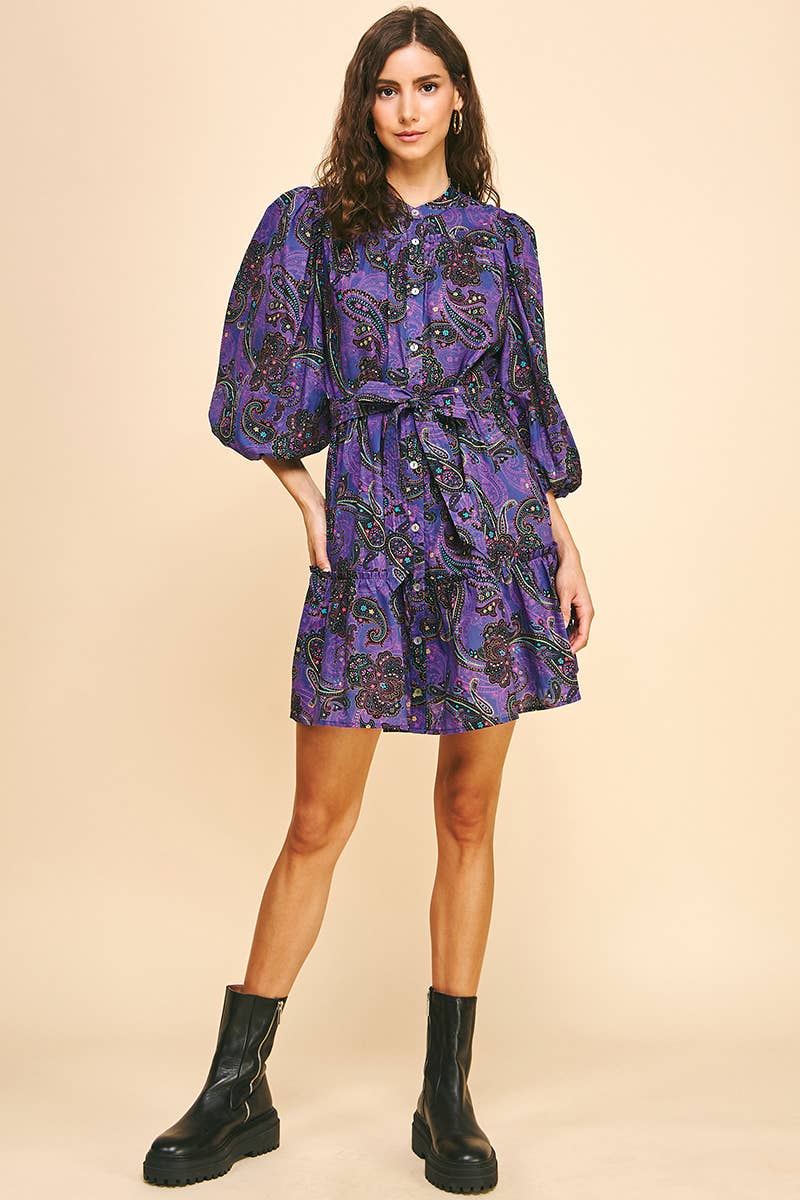 Halsey Tiered Mini Dress - Purple Multi-Hand In Pocket